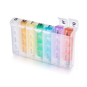 Boîte à médicaments portable en plastique à 28 compartiments, couleurs arc-en-ciel, grande capacité, logo personnalisé classique, cadeau promotionnel, boîte à pilules - Product Image 1