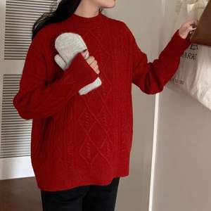 Sweter lengan panjang kerah Crew untuk wanita, Sweater Pullover rajut kabel longgar musim gugur modis - Product Image 5