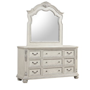 Cama de Dormitorio Gris Claro de Lujo - Cama Tapizada con Tachuelas y Tallados Ornamentales, Muebles de Cama de Estilo Provincial Francés - Product Image 4