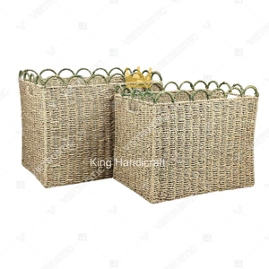 Ensemble de paniers de rangement écologiques en osier vert rustique rectangulaires pour la chambre d'enfant - Product Image 1