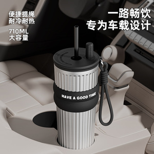 Gobelet isotherme en acier inoxydable avec paille, grande capacité, bouteille d'eau isolée pour femmes, idéal pour les voyages - Product Image 5