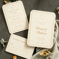 Cartes d'invitation de mariage personnalisées en papier fantaisie, enveloppes, estampage à chaud doré, impression numérique, taille personnalisée, création rapide