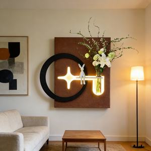 Decoración Moderna Personalizada para Sala de Estar, Arte Mural 3D, Pintura de Piedra Arenisca Hecha a Mano, Tallado en Madera, Decoración LED, Pintura Mural en Relieve - Product Image 2