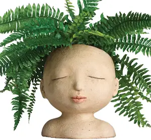 여자의 머리 실내/실외 수지 화분-식물은 머리카락처럼 보입니다. 9 "높이