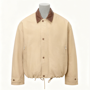 Новая высококачественная хлопковая куртка-бомбер с карманами, винтажная, из плотного холста, с кожаным воротником, для мужчин, рабочая одежда - Product Image 2