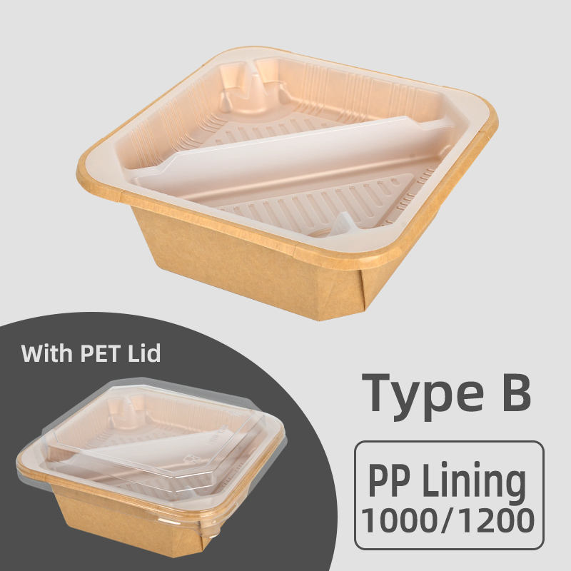 ชามคราฟท์สี่เหลี่ยม + ฝาปิดสัตว์เลี้ยง + ซับ PP Type-B