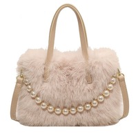 Sac à main en peluche moelleuse MXM, nouvelle mode, petit sac carré perlé, automne et hiver, texturé, unisexe, pour un usage quotidien, doublure en polyester