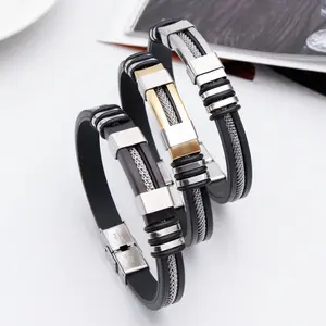 Bracelet en cuir d'acier inoxydable pour les hommes, bracelet simple, mode