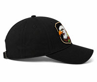 Casquette de papa pour homme en coton noir délavé, réglable, à 6 panneaux, avec calotte souple, visière courbée et logo patch brodé Aigle et Bouclier, pour l'extérieur