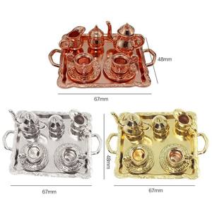 Service à thé miniature en alliage 1:12 pour maison de poupée, ensemble de huit pièces, nourriture miniature, décoration de scène de jeu - Product Image 2