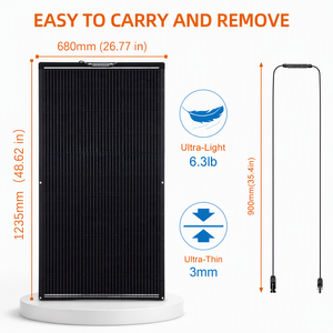Module de panneau solaire flexible en fibre de verre 12 volts 150W, <span class=keywords><strong>cellule</strong></span> monocristalline de type N à haute efficacité pour la charge de <span class=keywords><strong>batterie</strong></span> 12V de cabine de van - Product Image 2