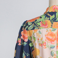 Robe longue imprimée personnalisée nouvelle robe florale revers manches lanterne conception contrastée vacances loisirs Style respirant avec ceinture