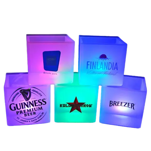 Cubo de hielo LED de gran capacidad, cubo de hielo iluminado con logotipo personalizado, plástico acrílico transparente