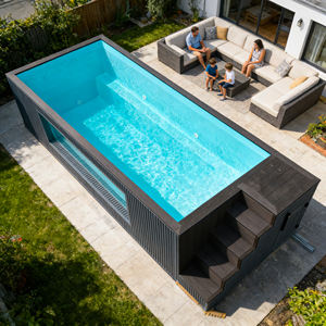 Piscina elevada con terraza de madera y sección de jacuzzi integrada para relajación, piscina para niños - Product Image 5