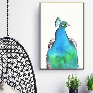 Affiche en toile de plume de <span class=keywords><strong>paon</strong></span> <span class=keywords><strong>bleu</strong></span>, peinture d'aquarelle, décor d'art à la maison, sans cadre - Product Image 4