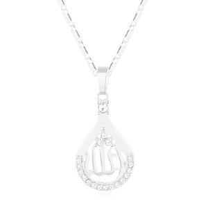 Vendita calda <span class=keywords><strong>gioielli</strong></span> religiosi 18k oro arabo musulmano Totem Allah a forma di cuore Micro pavé collana con ciondolo di strass - Product Image 2