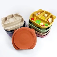 Assiettes à forte adhérence en silicone de qualité alimentaire, sans BPA, sans PVC, écologiques, avec compartiments, pour bébé, pour l'apprentissage de la diversification alimentaire