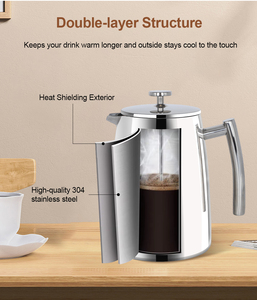 <span class=keywords><strong>Cafetière</strong></span> manuelle professionnelle <span class=keywords><strong>à</strong></span> double paroi en acier inoxydable avec <span class=keywords><strong>filtre</strong></span> supplémentaire isolée personnalisée de 50oz en métal français - Product Image 2