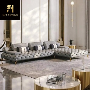 Juego de sofás de cuero con mechones italianos de lujo de Diseño de Moda de gama alta, muebles, sofás seccionales para sala de estar - Product Image 6