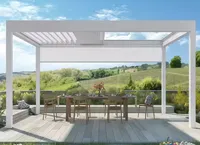 Pergola motorisée en aluminium à lames orientables 12x20 avec éclairage LED solaire, écrans d'intimité, toit réglable, abri de terrasse résistant aux intempéries
