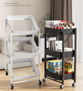 Estante de piso multicapa para cocina doméstica, estante de almacenamiento plegable giratorio móvil con carrito para aperitivos de libros de verduras - Product Image 2