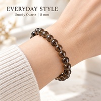 Bracelet en perles de quartz fumé naturel 8 mm, style classique avec cristaux et strass