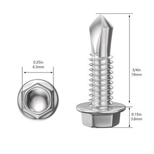 300 Piezas # Tornillos autorroscantes de cabeza hexagonal de acero inoxidable 410 de 8.3 x 4 pulgadas para chapa metálica - Product Image 3