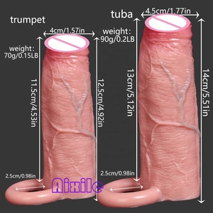 Funda realista para pene con punta abierta y anillo para bolas, de silicona suave, extensor de pene para mayor grosor - Product Image 6