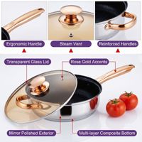 Poêle à frire en acier inoxydable de qualité alimentaire épaissi, fond plat, base composite à cinq couches, revêtement céramique antiadhésif, 4L, gaz