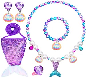 Accessoires couronne de princesse pour Halloween Collier diadème pour fille Boucles d'oreille Ensemble de bracelets Costumes de petite sirène Bijoux d'habillage - Product Image 5