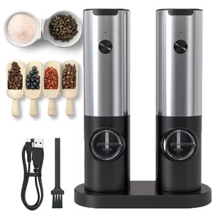 Ensemble moulin à poivre noir électronique automatique rechargeable en acier inoxydable pour épices et sel, vente en gros - Product Image 1