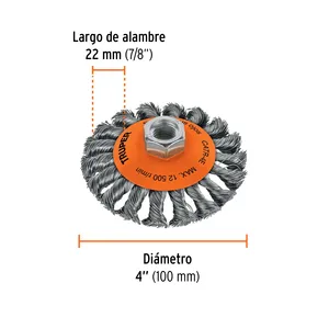 BOX 4 Filo intrecciato conico tipo carding da 4', albero da 5/8'-11, TRUPER - Product Image 3