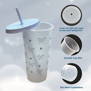 Gobelets à nœud rose de 24 oz avec paille et couvercle Gobelet de voyage en plastique Preppy réutilisable Cadeau d'anniversaire Fournitures de douche nuptiale Décorations - Product Image 4