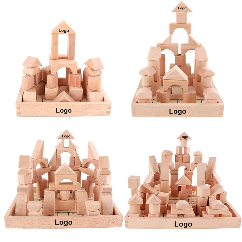 Commiki 100pcsooden Nastacking Blockstle Building Blocks Beech Wooden Wooden Toys Color Box Wood Unisex 75 Construction Toy