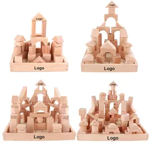 Commiki 100pcsooden Nastacking Blockstle bloques de construcción de madera de haya juguetes de madera caja de Color madera Unisex 75 juguete de construcción