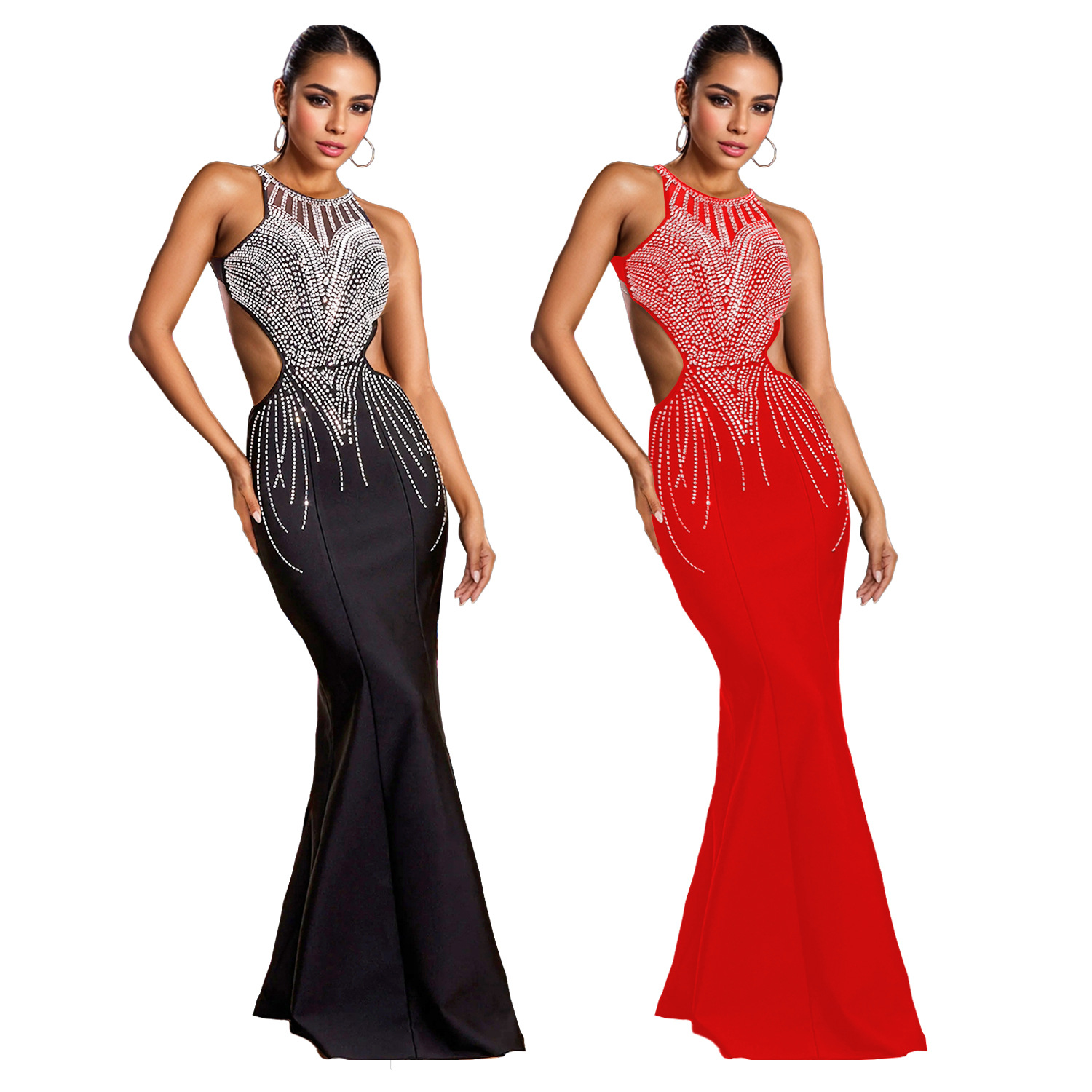 C7122 Women's Slim-Fit Fishtail Backless Dress Rhinestones European  American Fashion Party for Amazon AliExpress Cross-Border| Alibaba.com