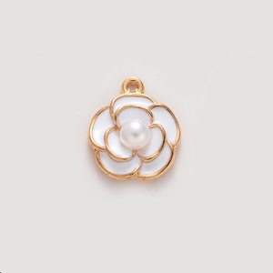 Aleación gota de aceite blanco negro Rosa flor perla Camelia encantos para la fabricación de joyas DIY - Product Image 6