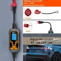 Chargeur EV portable Feyree 11 kW Type 2, câble de charge EV 16A, chargeur EV en gros avec prise domestique CEE vers Schuko, charge AC