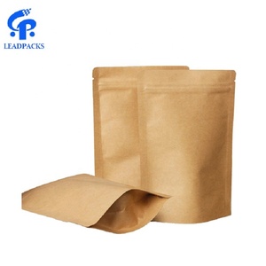 Waterproof Zipper Sealed Resealable Zip Lock Food Grade Stand Up Pouch Brown Kraft Paper Bag