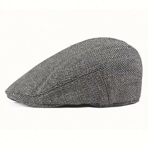 Hot Selling Spring Autumn <b>Men</b> Beret Hat Outdoor Casual Striped Vintage <b>Flat</b> Top <b>Cap</b> Ivy Hat - Product Image 2