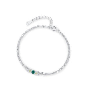 Bracelet à double chaîne en argent sterling S925 avec zircon rond et pierre d'huître, exclusif pour femmes, version en cuivre personnalisable - Product Image 1