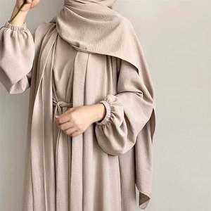 Sólido Conjunto de dos piezas con Hijab CrepeOpen Abaya Temperamento Vestido de desgaste modesto para mujeres musulmanas Diseño de Dubái - Product Image 4