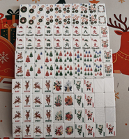 Tuiles de Mahjong Américaines en Acrylique Motif Renne de Noël, 160 Pièces, Ensemble de Mahjong avec Motif Arbre de Noël, Jeu de Société Familial pour les Fêtes