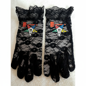 OES Order of The Eastern Star with <b>gavel</b> logo emblem black lace gloves - Product Image 1