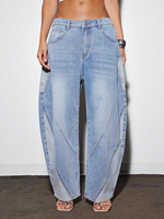Jean baggy en denim délavé vintage pour femme avec grande poche arrière, en coton foncé personnalisé, style streetwear