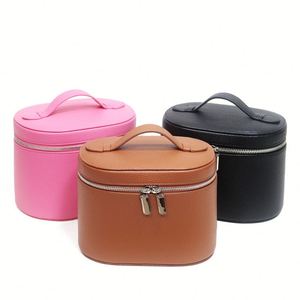 Estuche de Maquillaje de Cuero de Gran Capacidad con Espejo y Bolsa de Maquillaje Portátil de Viaje con Asa - Product Image 3