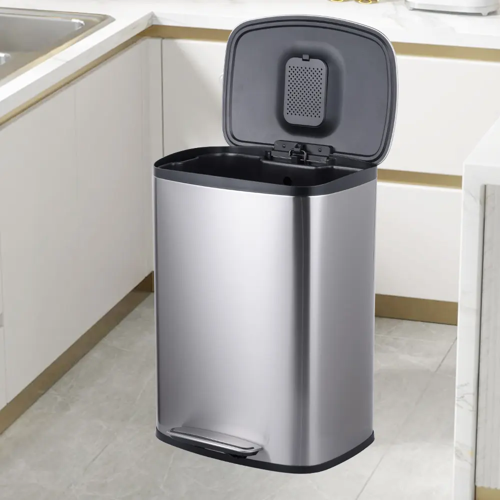 Rectangular pedal dustbin house kitchen metal garbage can large capacity 50L trash bin with lid WBS139