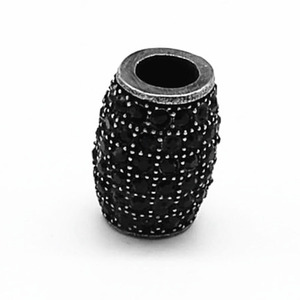 Cuentas cilíndricas de acero inoxidable yunnique con diamantes de imitación negros para hacer pulseras, 8 mm de diámetro, GZY-PJ0213 - Product Image 2