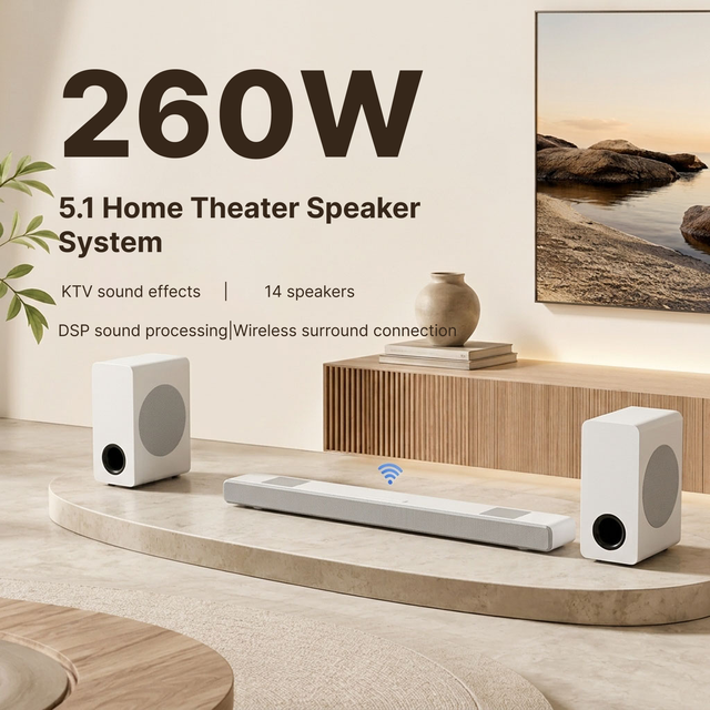 Factory New 360W High-power 6-Piece Wood Wireless for 5.0 for Speaker TV System Subwoofer Surround Sound 2.2 Home Theater