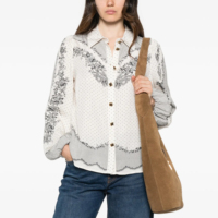 Chemise à manches bouffantes et col à revers boutonnée pour femme, imprimée florale à pois, idéale pour le quotidien, les sorties et les rendez-vous – Fabrication sur mesure pour fabricants de vêtements